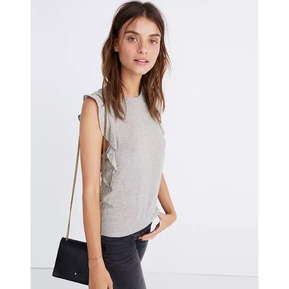 MADEWELL Ruffle Sleeveless Tank Top Metallic Cloud Gold/Silver Sparkle S Small - Picture 1 of 12